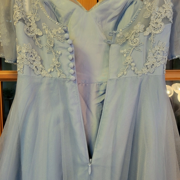 Azazie "Brenda" Long Tulle/Lace Dress in Dusty Blue Custom Sz 4/6 - Picture 8 of 16